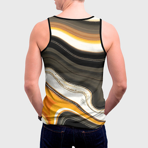 Мужская майка без рукавов Волнистые чёрно-жёлтые полосы на белом фоне / 3D-Черный – фото 4