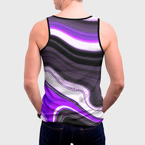 Мужская майка без рукавов Волнистые горизонтальные чёрно-фиолетовые полосы н / 3D-Черный – фото 4