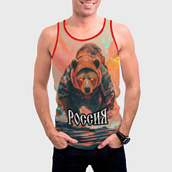 Майка-безрукавка мужская Россия - медведь, цвет: 3D-красный — фото 2