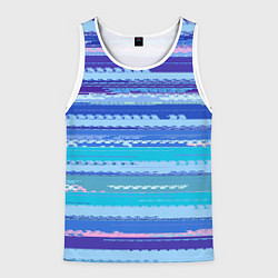 Майка-безрукавка мужская Морской сине-голубой абстрактные полосы, цвет: 3D-белый