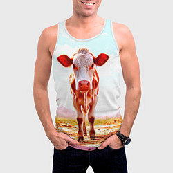 Майка-безрукавка мужская Корова в розовом, цвет: 3D-белый — фото 2