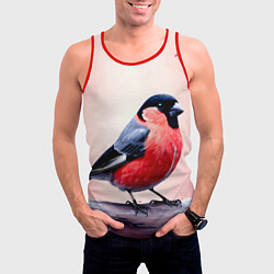 Майка-безрукавка мужская Снегирь на розовом, цвет: 3D-красный — фото 2