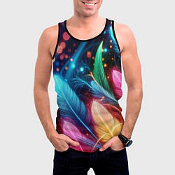 Майка-безрукавка мужская Яркие красочные неоновые перья, цвет: 3D-черный — фото 2