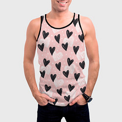 Майка-безрукавка мужская Романтичный паттерн с сердечками на розовом фоне, цвет: 3D-черный — фото 2
