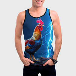 Майка-безрукавка мужская Петух и молния, цвет: 3D-черный — фото 2
