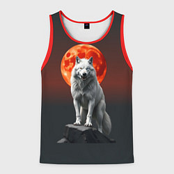 Майка-безрукавка мужская Белый волк в ночи, цвет: 3D-красный