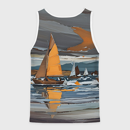 Мужская майка без рукавов Живопись с парусниками / 3D-Белый – фото 2