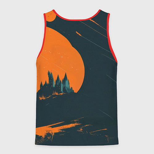 Мужская майка без рукавов Гарри Поттер черно-оранжевый фон / 3D-Красный – фото 2