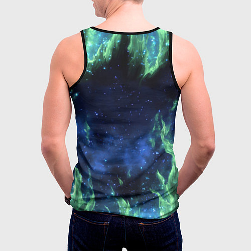 Мужская майка без рукавов Зеленые языки пламени / 3D-Черный – фото 4