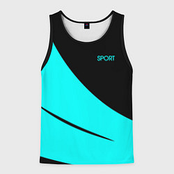 Майка-безрукавка мужская Sport чёрный и неоновый голубой, цвет: 3D-черный