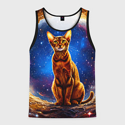 Майка-безрукавка мужская Абиссинская кошка в космосе, цвет: 3D-черный