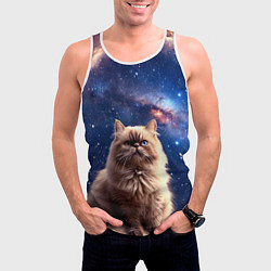Майка-безрукавка мужская Гималайская кошка в космосе, цвет: 3D-белый — фото 2