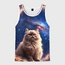 Майка-безрукавка мужская Гималайская кошка в космосе, цвет: 3D-белый