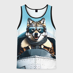 Майка-безрукавка мужская Волк авиатор, цвет: 3D-черный
