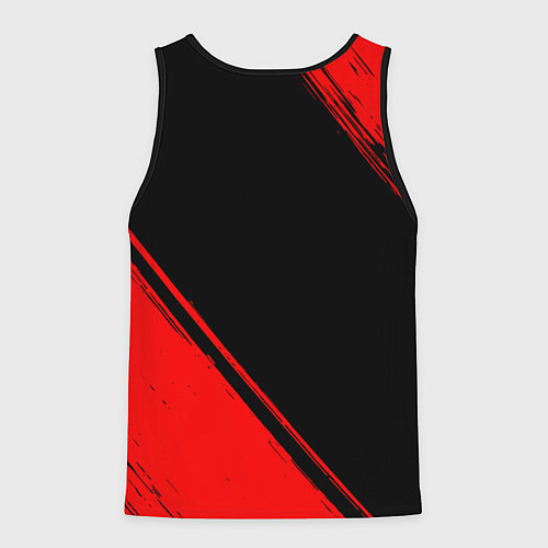 Мужская майка без рукавов Ghost of Tsushima - red gradient вертикально / 3D-Черный – фото 2