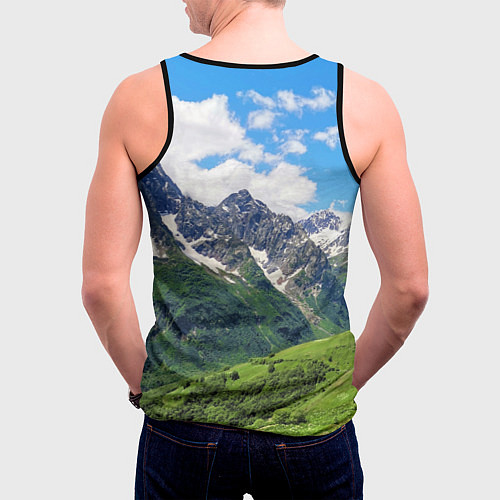 Мужская майка без рукавов Домбай - горный пейзаж на Северном Кавказе / 3D-Черный – фото 4