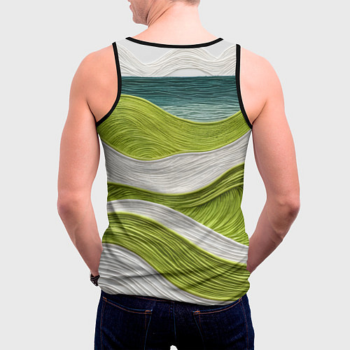 Мужская майка без рукавов Лаймовые волны / 3D-Черный – фото 4