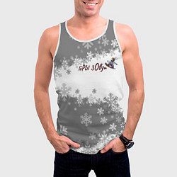 Майка-безрукавка мужская Горы зовут сноуборд серый, цвет: 3D-белый — фото 2