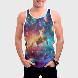 Майка-безрукавка мужская Рыжий космический котёнок - неоновое свечение, цвет: 3D-белый — фото 2