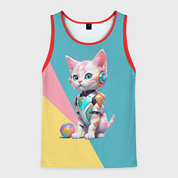 Майка-безрукавка мужская Кибер котёнок с мячиком - милашка, цвет: 3D-красный