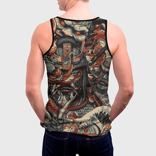 Мужская майка без рукавов Драконы и самураи в стиле ирезуми / 3D-Черный – фото 4