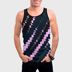 Майка-безрукавка мужская Тёмно-синий с розовым искажённые полосы, цвет: 3D-черный — фото 2