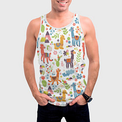 Майка-безрукавка мужская Ламы паттерн, цвет: 3D-белый — фото 2
