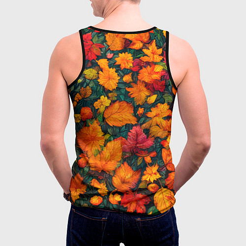 Мужская майка без рукавов Лисенок в осенних листьях / 3D-Черный – фото 4