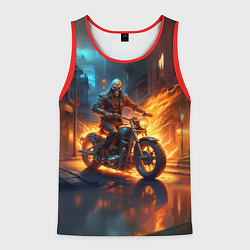 Майка-безрукавка мужская Скелет байкер, цвет: 3D-красный
