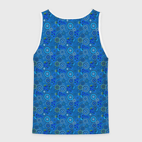 Мужская майка без рукавов Этнический синий деревенский абстрактный узор / 3D-Белый – фото 2