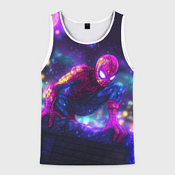 Майка-безрукавка мужская Человек-паук неоновый свет, цвет: 3D-белый
