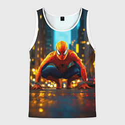 Майка-безрукавка мужская Человек паук на старте, цвет: 3D-белый