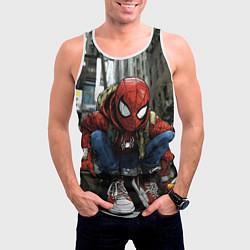 Майка-безрукавка мужская Человек-паук в больших кедах, цвет: 3D-белый — фото 2