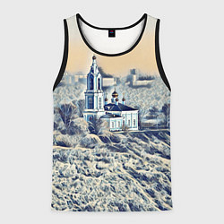 Майка-безрукавка мужская Храм на фоне современного города, цвет: 3D-черный