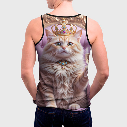 Мужская майка без рукавов Кот с короной и шампанским / 3D-Черный – фото 4