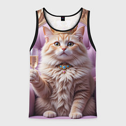 Майка-безрукавка мужская Кот с короной и шампанским, цвет: 3D-черный