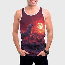 Майка-безрукавка мужская Белый волк воет на луну, цвет: 3D-белый — фото 2