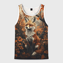 Майка-безрукавка мужская Лис в лесной чаще, цвет: 3D-белый