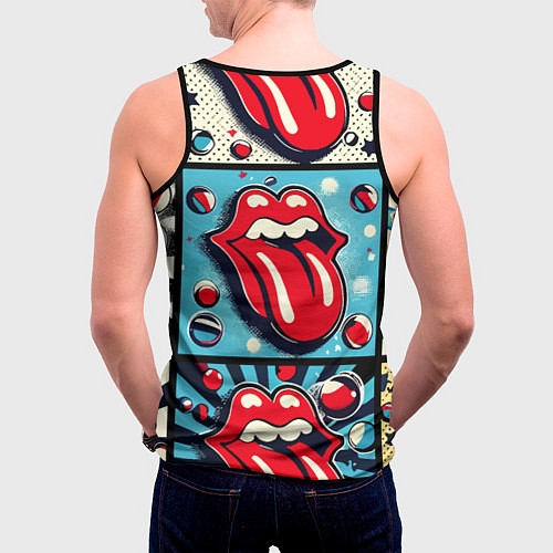 Мужская майка без рукавов Rolling Stones logo - pop art / 3D-Черный – фото 4