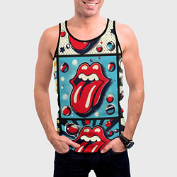 Майка-безрукавка мужская Rolling Stones logo - pop art, цвет: 3D-черный — фото 2