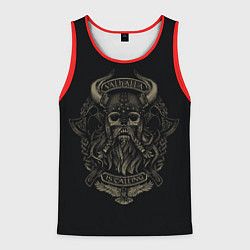 Майка-безрукавка мужская Вальхалла воина - череп с топорами, цвет: 3D-красный