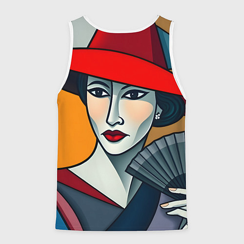 Мужская майка без рукавов Дама с веером / 3D-Белый – фото 2