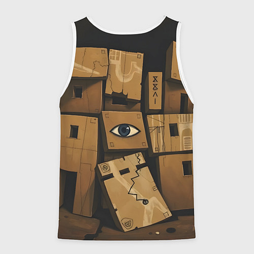 Мужская майка без рукавов Коробки и глаз / 3D-Белый – фото 2