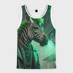 Майка-безрукавка мужская Cyperpunk zebra, цвет: 3D-белый