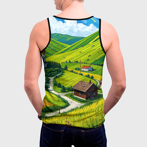 Мужская майка без рукавов Русская душа и поле / 3D-Черный – фото 4