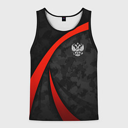 Майка-безрукавка мужская Герб России - черный камуфляж, цвет: 3D-черный