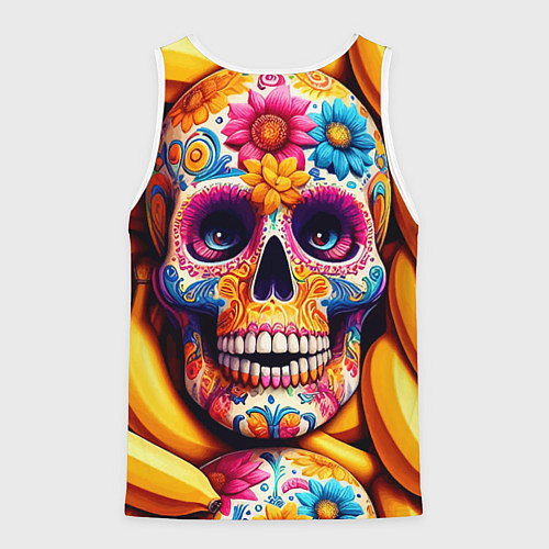 Мужская майка без рукавов Цветочный череп среди бананов - нейроарт / 3D-Белый – фото 2