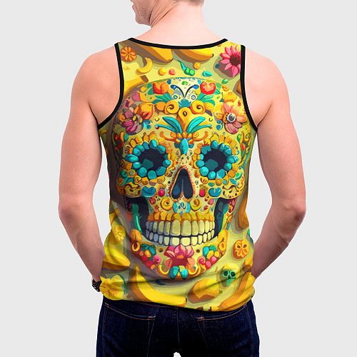 Мужская майка без рукавов Красочный летний паттерн с черепом - нейроарт / 3D-Черный – фото 4