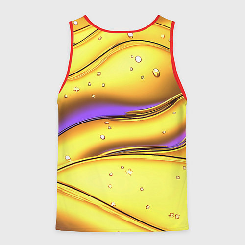 Мужская майка без рукавов Золотые волны с фиолетовым свечением / 3D-Красный – фото 2
