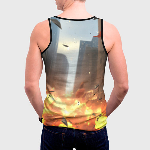 Мужская майка без рукавов Бэтмен в полете над огнем / 3D-Черный – фото 4